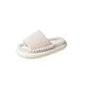 Zapatillas beige suaves de suela gruesa con ribete de pompones y diseño cómodo de punta abierta - 36-37 / Beige