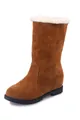 Classic brown suede winter snow boots with warm white faux fur lining and thick black sole - 35 / Brown