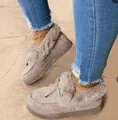 Grey fur-lined platform loafers with warm lining shown worn with jeans and anklet - Gray