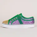 Opvallende paarse, groene en gouden glitter sneaker met een stevige witte rubberen zool. - 36 / Kleurrijk