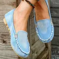 Mocasines de mezclilla azul claro para mujer con costuras blancas y detalles metálicos - 35 / Camuflaje