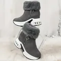 Grey women's winter snow boots with wedge platform sole and soft faux fur trim. - 38 / Gray