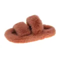 Plush double strap platform slippers for women in coral pink - 35 / Platform Cross Band Fuzzy Slippers / Orange