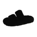 Side view of elegant black faux fur dual-strap platform slippers for women's home use - 35 / Black