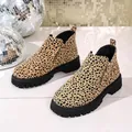 Stylish leopard print Chelsea boots featuring thick lug soles and side gold zipper detail - 36 / Leopard Print