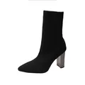 Black knit sock boots with chunky electroplated heel and sleek pointed toe design - 35 / Black (Electroplated Heel)