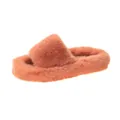 Plush faux fur slides for women with thick soles and soft orange-pink fuzzy material - 35 / Orange