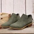 Olive green pointed toe Chelsea boots with low block heel and back zipper - Army Green