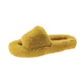 Elegant soft faux fur platform slide slippers in mustard yellow for women autumn winter - 35 / Yellow