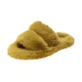 Women's yellow platform fuzzy slide slippers with crisscross straps and soft fur - 35 / Yellow