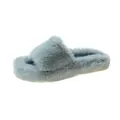 Plush light blue fuzzy faux fur platform slide slippers for women with soft texture - 35 / Green