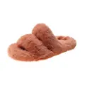 Plush fuzzy platform slippers in burnt orange for women, winter indoor outdoor wear - 35 / Orange
