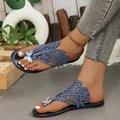 Women's stylish blue hollow-out butterfly feather sandals with sparkling rhinestones - Blue