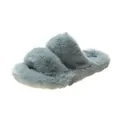 Cozy dusty blue faux fur slippers with thick sole for winter indoor and outdoor wear - 35 / Blue