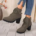 Olive green women's combat boots with round toe, chunky heel and side zipper - 36 / Army Green