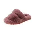 Women's fluffy faux fur cross-band platform slippers in dusty pink color - 38 / Pink