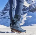 Bottes d'hiver mi-mollet bleues pour femmes avec laçage au dos et bord en tricot - 35 / Bleu