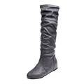 Stylish grey slouchy over-the-knee boots for women with a comfortable flat sole design. - Gray