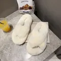 Elegant fluffy white faux fur cross-strap slippers for cozy autumn and winter outdoor style - 35 / Cross Strap Style / Beige