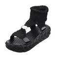 Détail de sandale compensée noire en maille avec semelle tressée épaisse et anneau - 35 / Sandales Noires