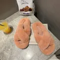 Soft peach faux fur cross-strap slippers with a thick plush sole for indoor use - 35 / Cross Strap Style / Orange Cross Strap
