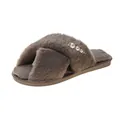 Pantoufles élégantes en fausse fourrure taupe avec brides croisées et perles décoratives - 36-37 / Style Peluche Croisée (&X77) / Kaki
