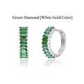 Elegant baguette-cut green zircon hoop earrings in white gold finish for women - White Gold / Green