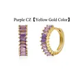 Close-up detail of gold hoop earrings featuring elegant baguette-cut purple zircon stones. - Gold / Purple
