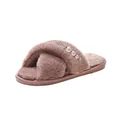 Chaussons élégants en fausse fourrure rose poudré avec bandes croisées et perles - Vieux rose / 36-37
