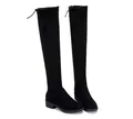 Elastic over-the-knee boots in black matte finish, round toe with mid block heel. - 38 / Black Fleece Lined / Black