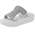 Gros plan des brides tressées grises sur des sandales à plateforme blanches pour femmes. - 35 / Chaussons Gris
