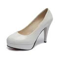 Elegant white platform high heels with round toe and thin stiletto for professional wear. - 34 / White