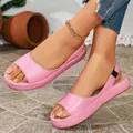 Women's pink peep-toe platform sandals with comfortable slingback for summer casual wear - 45 / Pink