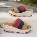 Sandalias de cuña con plataforma de bloque de color para mujer verano 2025 chanclas moda - 36 / Burdeos