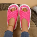 Detailed top view of pink corduroy platform slippers worn on feet with a gold anklet - 36-37 / Rose Red