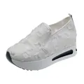 Women's casual platform slip-on shoes with distressed white patch fabric design style - 35 / White