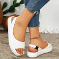 Elegant white peep-toe platform sandals for women, stylish summer casual slip-on flats - 35 / White