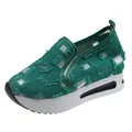 Casual green patchwork distressed fabric platform slip-on walking shoes for women - 35 / Green