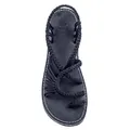 Detailed view of women's black handmade woven rope sandals featuring a bohemian toe-ring design - 35 / Black