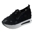 Black women's thick sole slip-on platform loafers with breathable patchwork mesh - 35 / Black