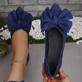 Dettaglio di ballerine a punta in camoscio blu con un fiocco decorativo oversize - 36 / Blu