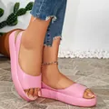 Casual pink peep-toe platform sandals for women, stylish slip-on summer footwear for beach - 35 / Pink