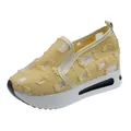 Yellow patchwork mesh canvas women's platform slip-on sneakers for casual daily wear - 35 / Yellow