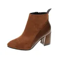Stivaletto marrone elegante in pelle scamosciata e sintetica con tacco largo e punta - 35 / Marrone