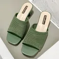 Eleganti sandali verdi in maglia con tacco medio per donna, calzature estive traspiranti - 35 / Verde