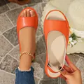 Vibrant orange peep-toe flat casual summer sandals for women with comfortable slip-on design - Orange
