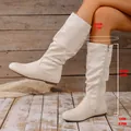 Eleganti stivali alti arricciati in finto camoscio crema con suola piatta e punta tonda - 36 / Stile Stivali Slouchy (X-152) / Bianco avorio