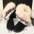 Bottes de neige chaudes pour femmes avec bordure en fausse fourrure tricolore - 36 / Noir