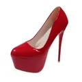 Escarpins sexy à plateforme en cuir verni rouge de 16 cm pour soirées élégantes - 35 / Rouge