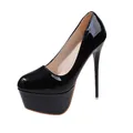 Escarpins sexy en cuir verni noir 16 cm avec semelle à plateforme ultra haute élégant - 35 / Noir